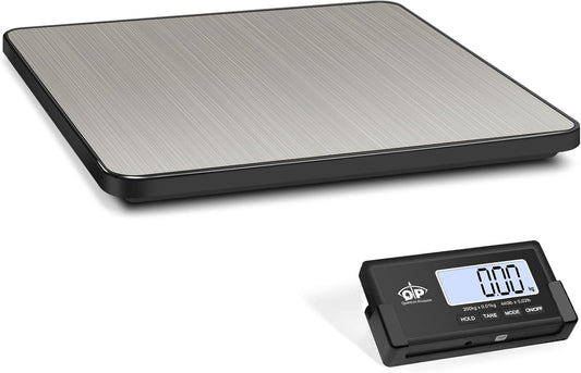 QP Shipping Scale, 440 lb/0.35 oz High Accuracy Digital Postal Scale, Postage Scale, Wireless LCD Display, Hold/Tare Function, Lightweight Scale for Packages/Luggage/Pet, Battery & AC Adapter Included
