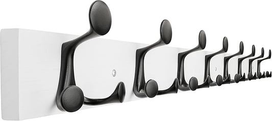SKOLOO 43-Inch White Wood Coat Rack Wall Mount with 8 Triple Hooks - Ideal for Family Entrances, Classrooms, and Pet Supplies Storage - Perfect Coat Hooks for Wall