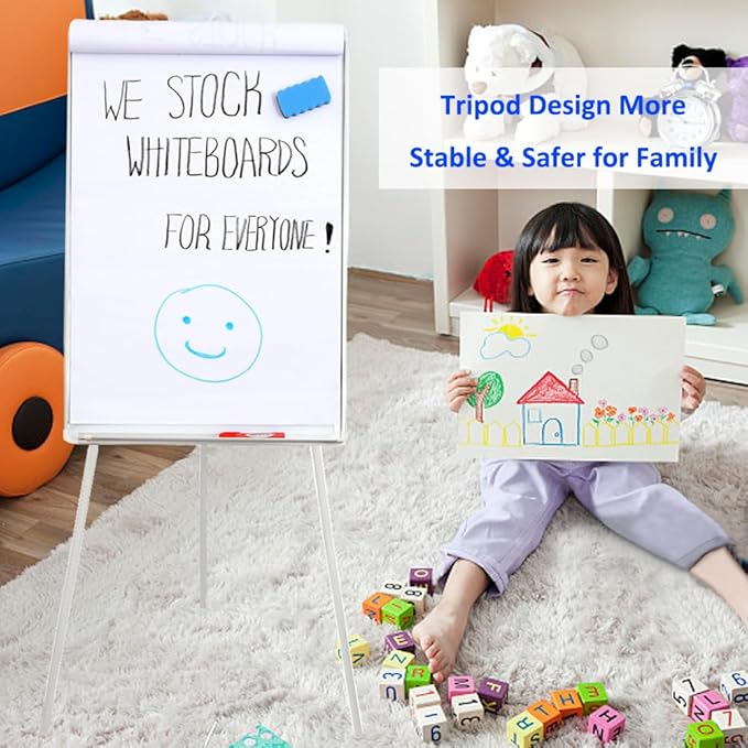 36" x 24" Magnetic Dry Erase Easel Board with Adjustable Tripod Stand – Portable Whiteboard for Office, Classroom & Presentations – Includes Flipchart Paper, Magnets & Eraser