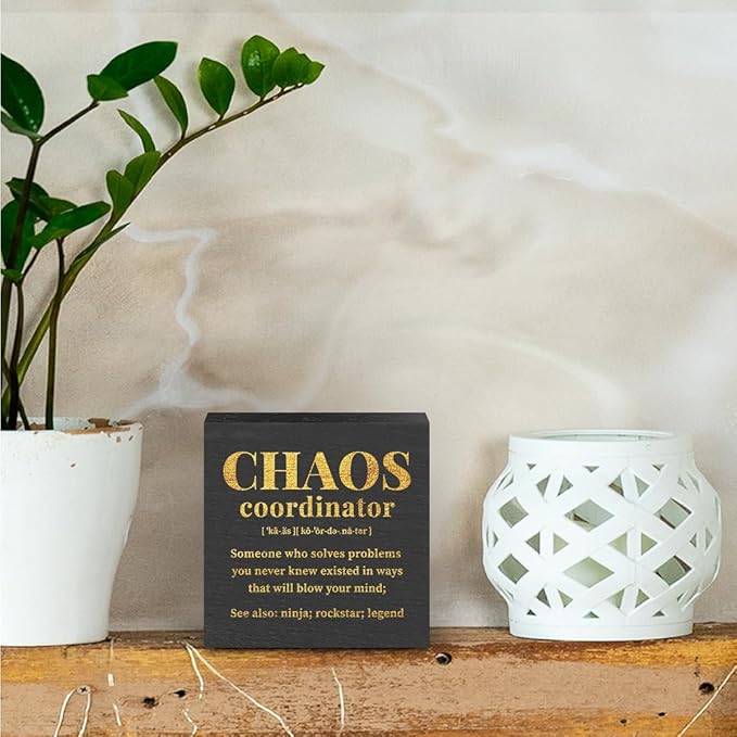 Chaos Coordinator Gifts Office Decor Wooden Box Sign, Administrative Professional Day Gifts Thank You Gifts for Boss Coworker Nurse Decorative Office Desk Accessories Table Shelf Plaque Sign, Black