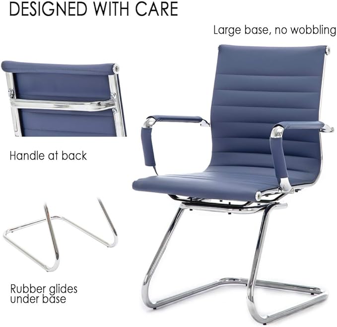 Reception Chairs Leather Conference Guest Chair Heavy Duty Back Support Office Chair, Set of 2 (Navy)