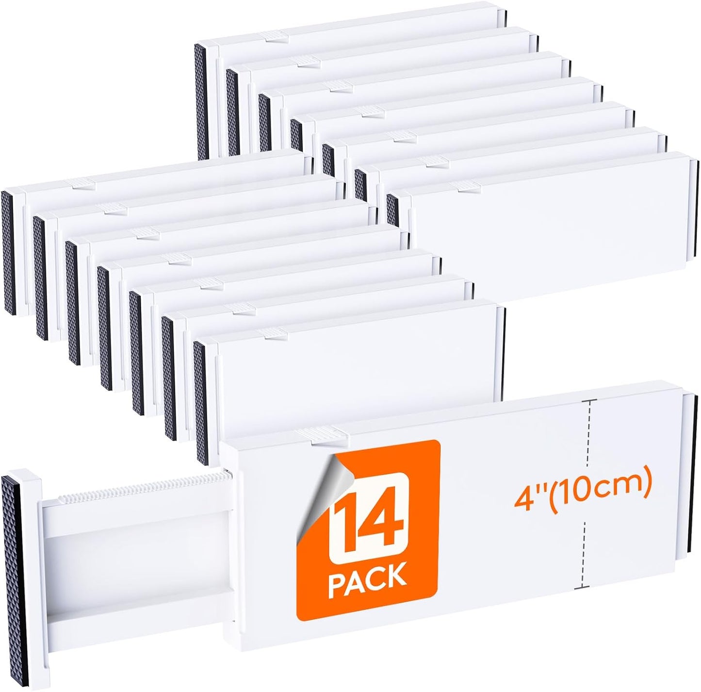 Lifewit 14 Pack Drawer Dividers 4" High, 11-17" Adjustable Drawer Organizers for Clothes, Expandable Dresser Separators in Bedroom/Bathroom/Kitchen/Fridge/Office Organization and Storage, White