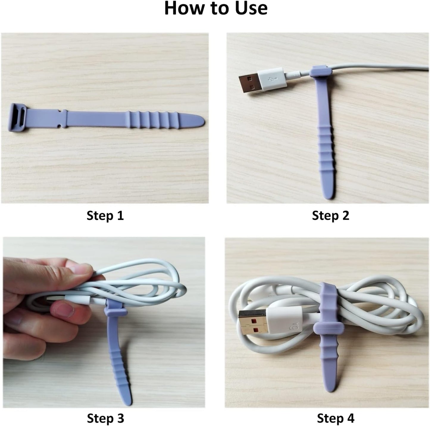 Silicone Zip Ties, Reusable Zip Ties, 20pcs Rubber Cable Ties Straps for Wire Management, Elastic Cable Organizer for Home Office Table Desk. 4.5” Cord Ties in White, Black, Pink, Purple and Blue