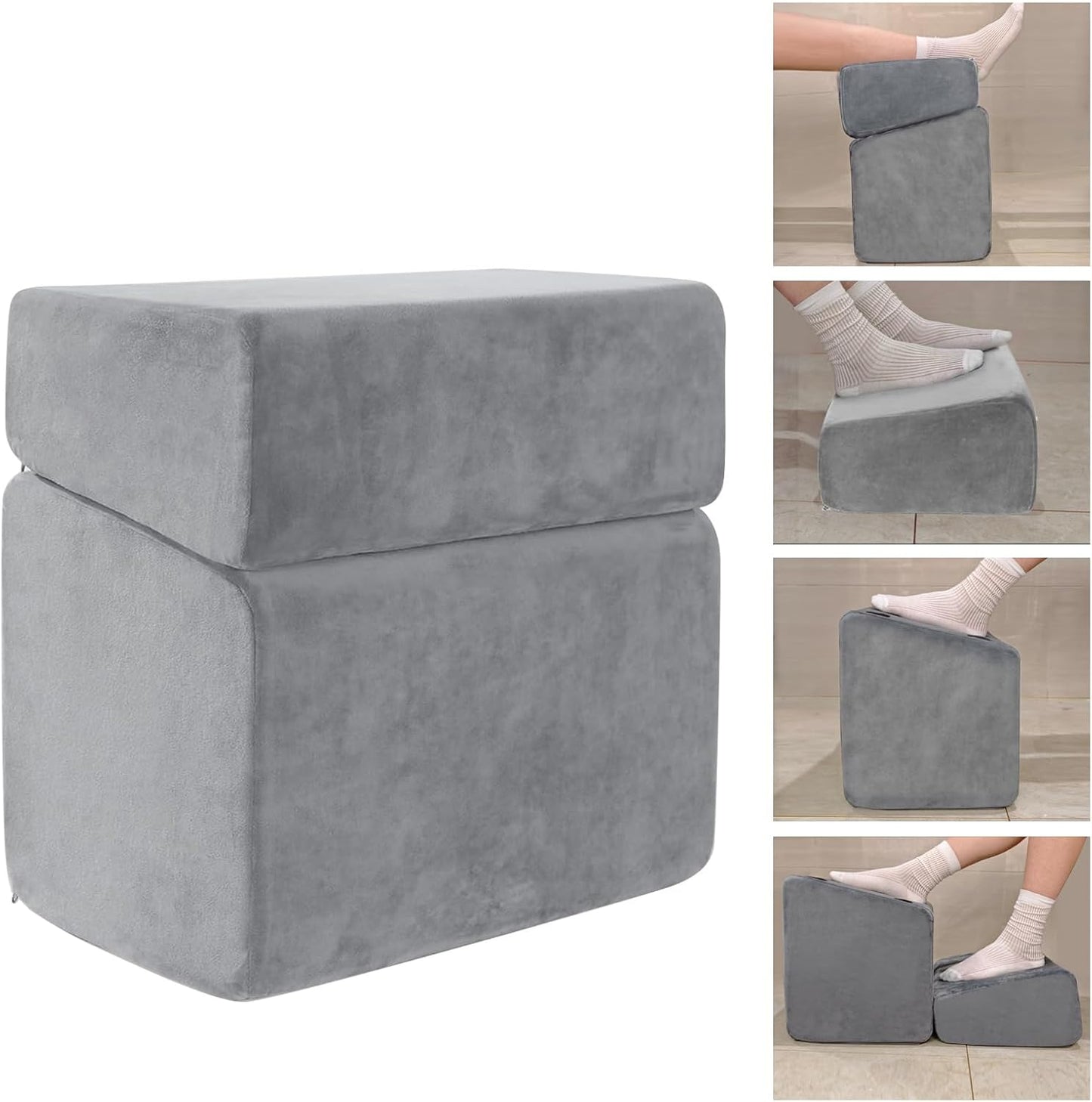 Adjustable Foot Rest for Under Desk at Work - 3 Height Ergonomic Footrest, 17x11 Inch Office Foot Stool, Soft Velvet Cushion, Non-Slip Base for Home & Office - 100% Memory Foam Filling