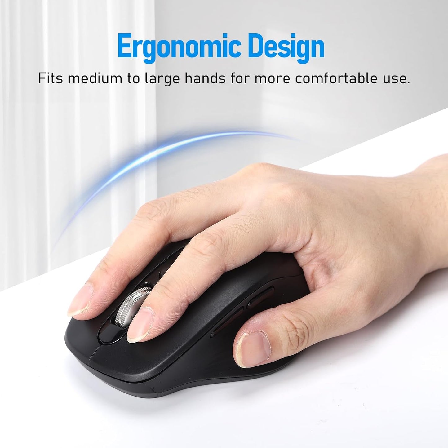 Wireless Bluetooth Multi-Device Mouse, 2.4G USB Receiver and Two Bluetooth, 4-Way Navigation Scroll Mice for Computer, Laptop, PC, MacBook, iPad(Black)