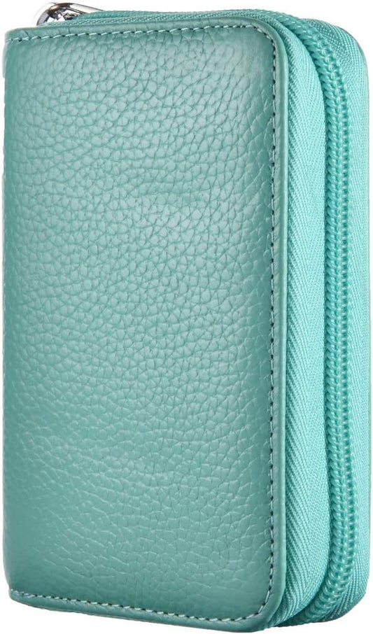 Easyoulife Genuine Leather Credit Card Holder Zipper Wallet With 26 Card Slots