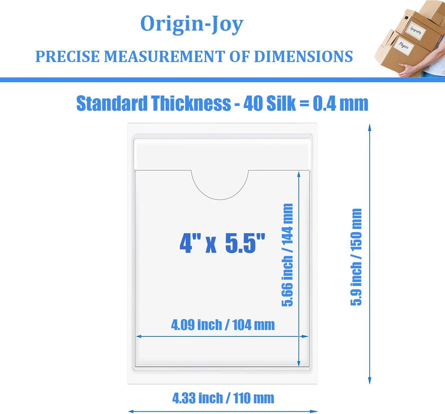 Origin-Joy 25 PCS Self-Adhesive Index Label Pockets, Clear Plastic Peel & Stick Card Holders with Top Open for Loading (4 x 5.5 inch)