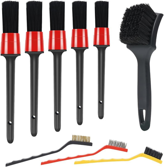 9pcs Detailing Brush Set,Interior Cleaning Brush,Steel Wire & Tire Brush Automotive Cleaning Brush Kit,for Cleaning Engine, Body Exterior Surface, Carpet, Truck, SUV, RV, Motorcycle