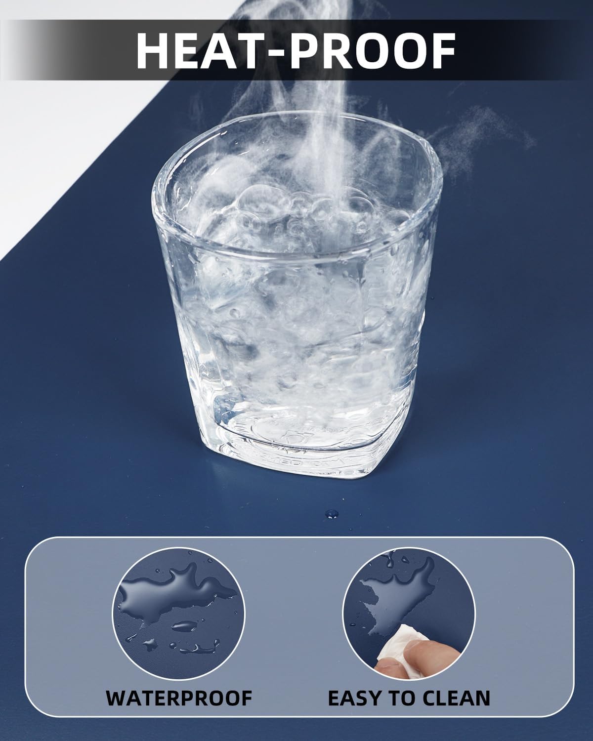 Leather Desk Protector, Non-Slip PU Laptop Mat for Office/Home - Waterproof Writing Pad (31.5"x15.7", Midnight Blue)