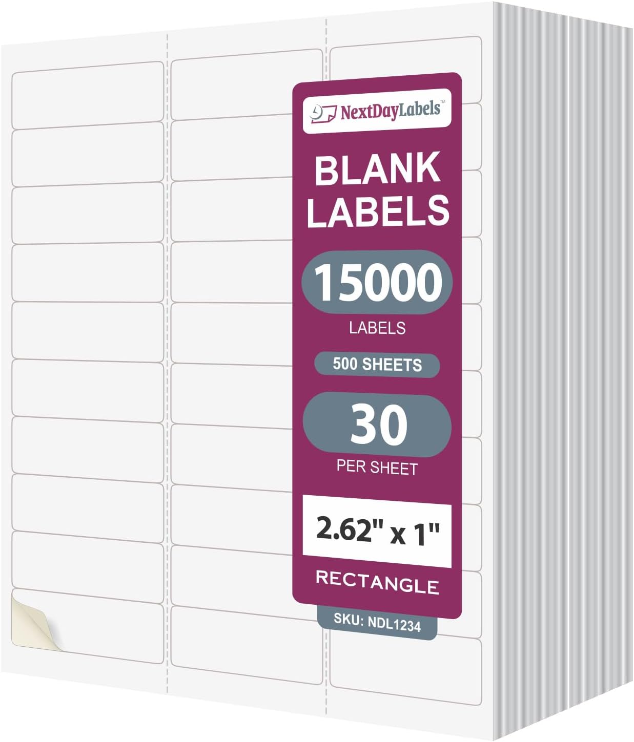 NextDayLabels - 2.5/8" x 1" Rectangular Sticker Labels for Printer - White Laser/Inkjet Printer Labels Return Address Labels Shipping Label Stickers (500 Sheets, 30 Per Sheet, 15000 Labels)