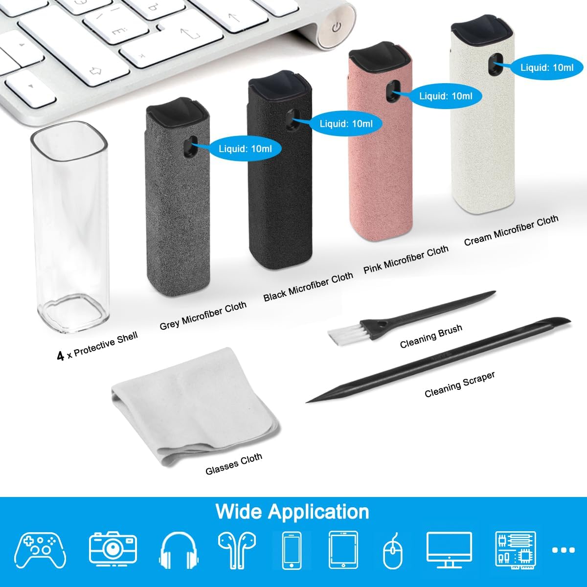 walrfid 4 Pack Screen Cleaner Spray, Car Touchscreen Mist Cleaner, Electronic Laptop Cleaning Kit for Computer, Cellphone, iPad, iPhone, MacBook, TV Monitor, Tablet, Car Display(Pink Grey Black Cream)