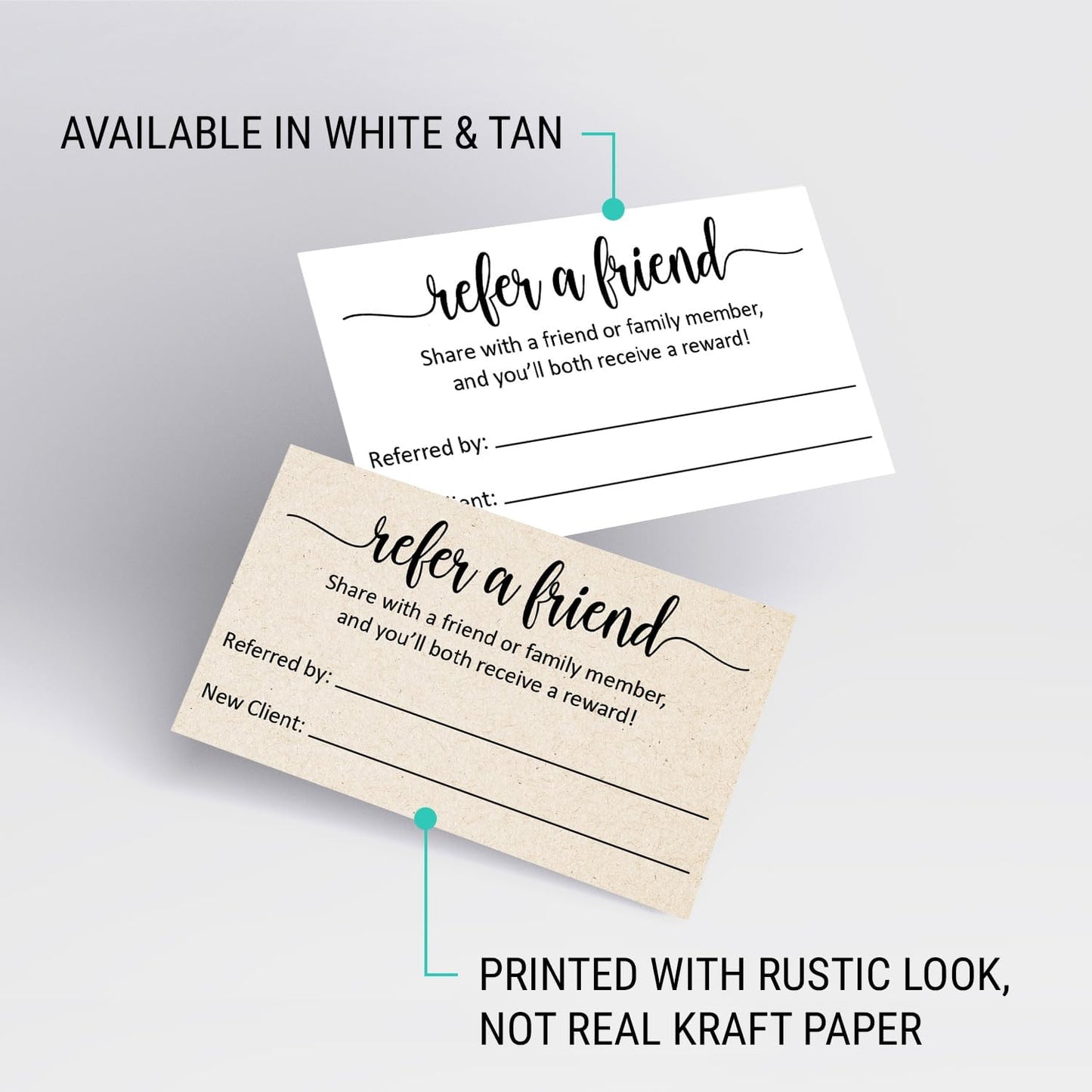 321Done Refer a Friend Card, Made in USA - 3.5x2 White, Customer Referral Discount Cards, Reward for Small Business Referrals Salon Spa - Set of 50