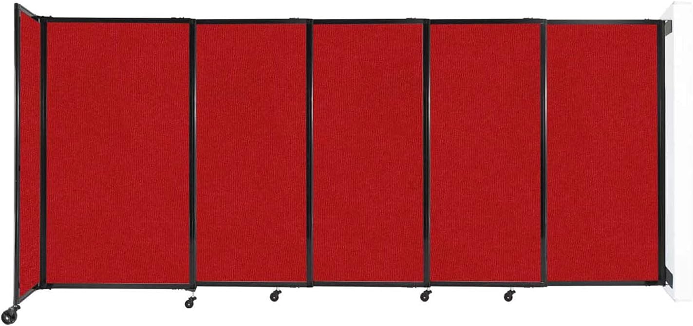 Wall-Mounted Sliding StraightWall Room Divider | Adjustable Widths | Locking Wheels | Room Separator | Up to 11'3" Wide x 5' Tall Red Fabric Panels