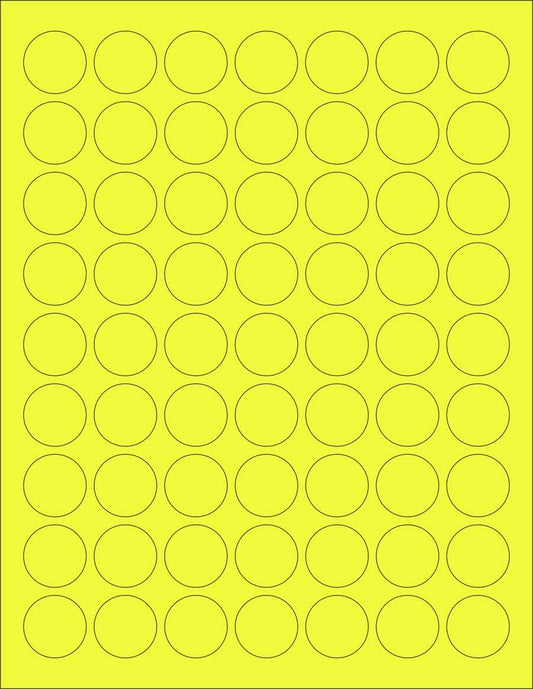 NextDayLabels - 8-1/2 x 11 Neon Color High Light Fluorescent Labels for Laser & Inkjet Printer (Yellow Fluorescent, 1" Round - 63 per Page - 1575 Labels)