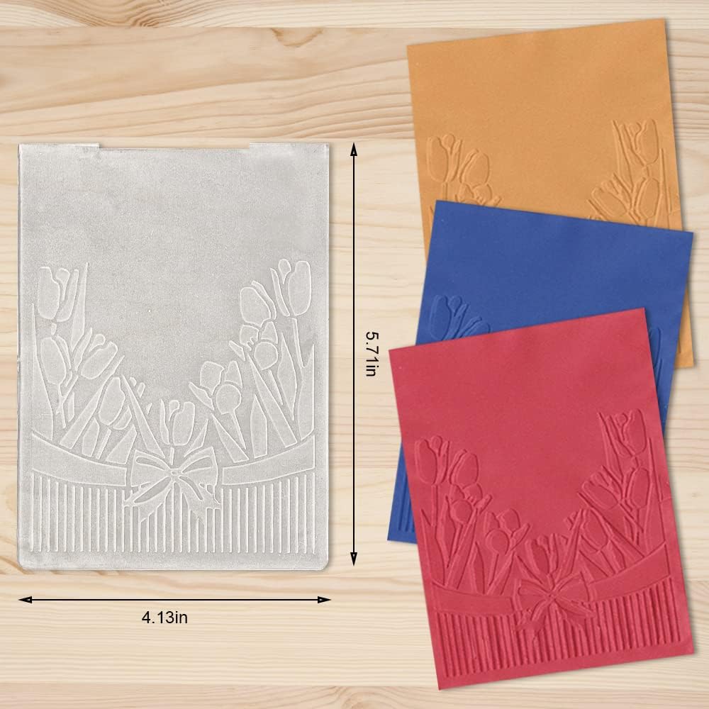 Tulip Flowers Embossing Folders for Card Making Spring Floral Background Scrapbooking Plastic Template Photo Album Card Paper Handmade DIY Craft Decoration Template Molds
