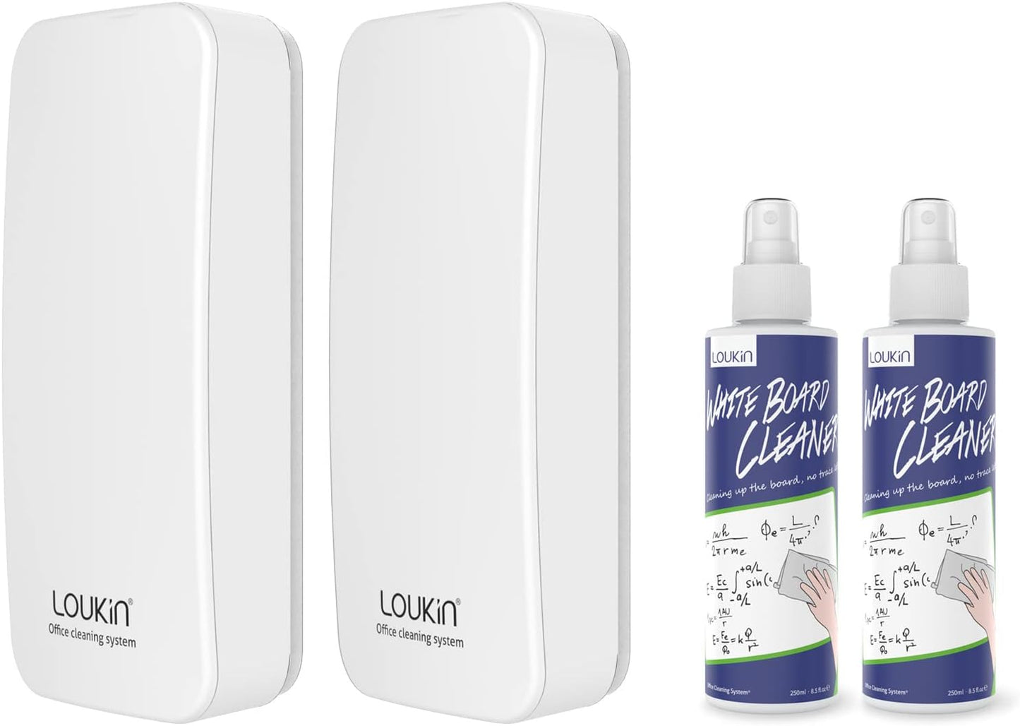 loukin 2 Pack Magnetic Dry Erase Eraser, Whiteboard Eraser, Glass Board Remover, 3.4 fl oz Whiteboard Cleaner * 2 Included, for Classroom, Home and Office Use (White)
