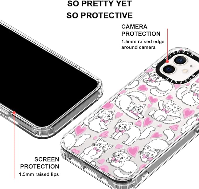 MOSNOVO Case for iPhone 12 Mini, [Buffertech 6.6ft Military-Grade Drop Protection] [Anti Peel Off Tech] Clear TPU Bumper Phone Case Cover Design - Kitties