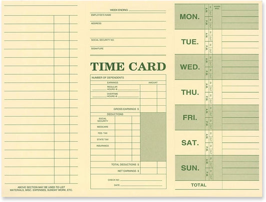 NextDayLabels - Employee Attendance Weekly Time Card (Pack of 250)