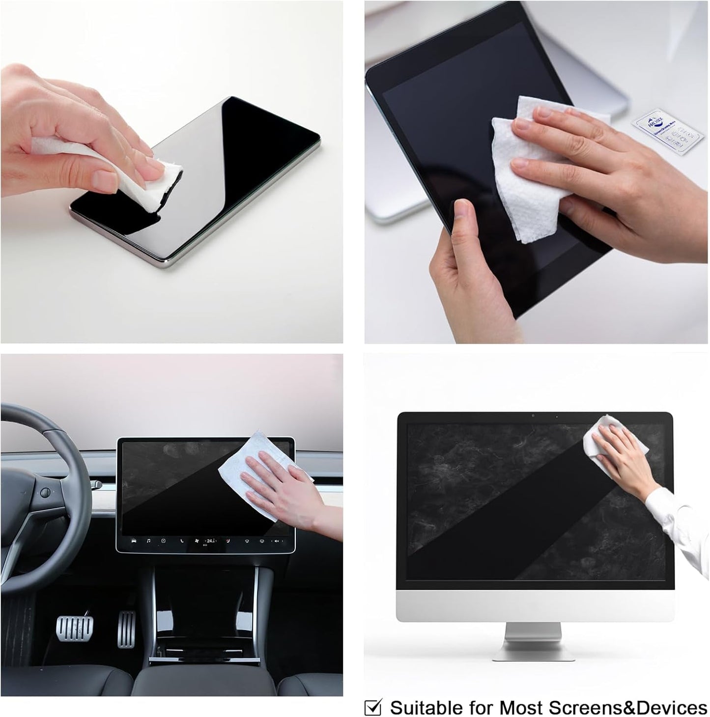 Screen Wipes for Electronics, 120 Count 6"x6" Pre-Moistened Screen Cleaner for Screens, Computer,Laptop,Tablet,Phone,Monitor,Car Screen Cleaner, Lens Wipes Individually Wrapped