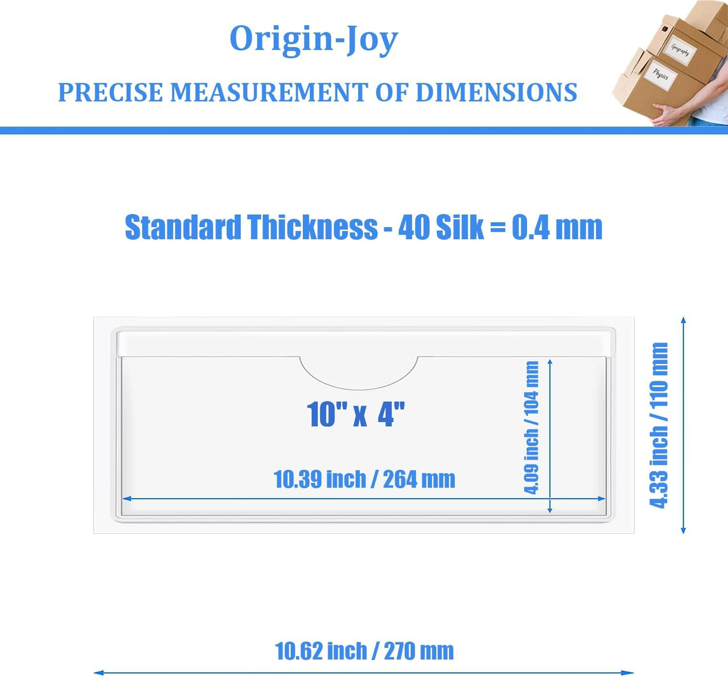 Origin-Joy 35 PCS Self Adhesive Index Card Pockets with Top Open, Clear Plastic Label Holder for Cards of Note, Library and Business, Adhesive Label Pockets & Card Holder (10 x 4 inch)