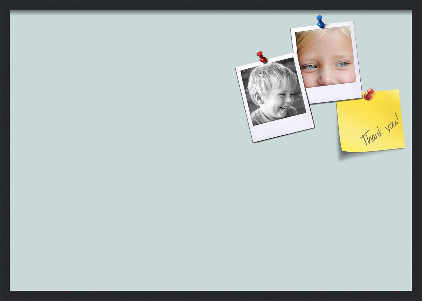 PinPix 40x28 Inch Cork Bulletin Board. This Decorative Framed Pin Board Comes with Soft Blue Design and a Satin Black Frame. Ideal for Home Office Decor or Message Board (PinPix-1814)