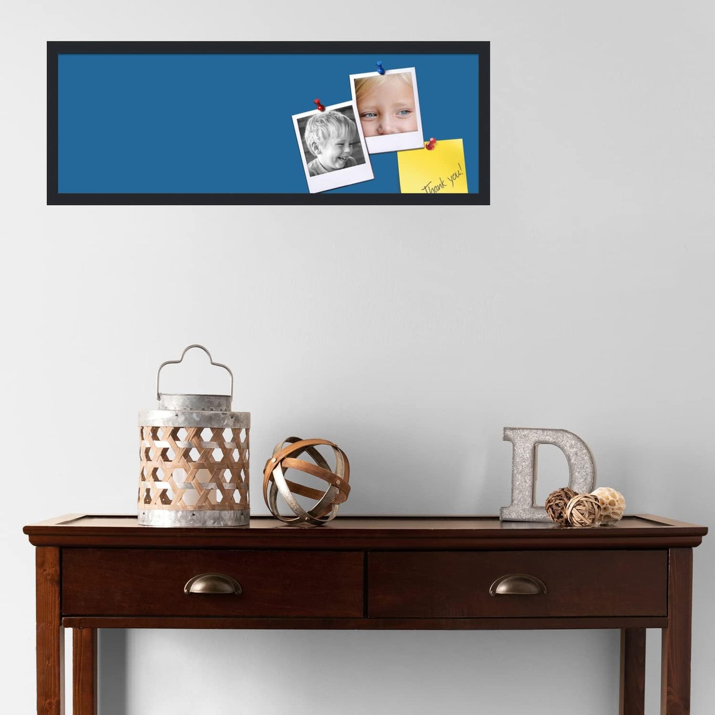 PinPix 36x12 Inch Cork Bulletin Board. This Decorative Framed Pin Board Comes with Navy Pastel Design and a Satin Black Frame. Ideal for Home Office Decor or Message Board (PinPix-1811)