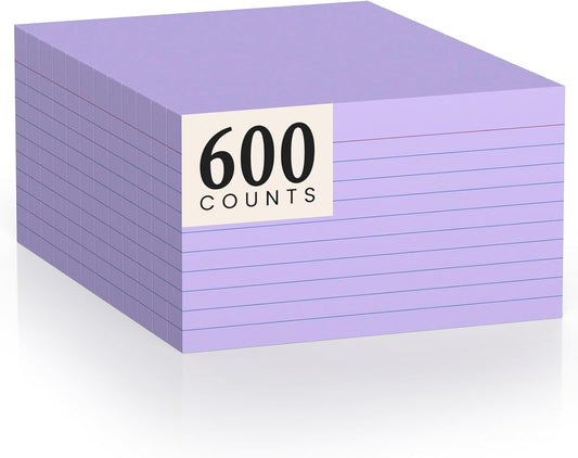 600 Count Index Cards 3 x 5 Inch Purple Lined Flash Cards Ideal for Studying and To-do-List, Portable Note Cards Taking for Students and Teachers, Flash Card Styled for Home, Office or School Use