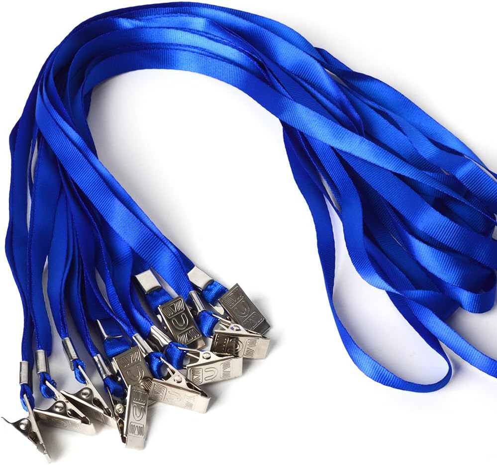 50pcs Clear Badge Holder with Lanyard Waterproof Type Clear ID Badge Holder with Lanyards for Name Tags ID Card (Blue, Horizontal)