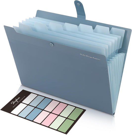 SKYDUE Expanding File Organizer with 8 Pockets, Accordion File Folders with Labels, Portable Document Paper Bill Receipt Organizer, Home College School Office Supplies, Letter Size, Blue