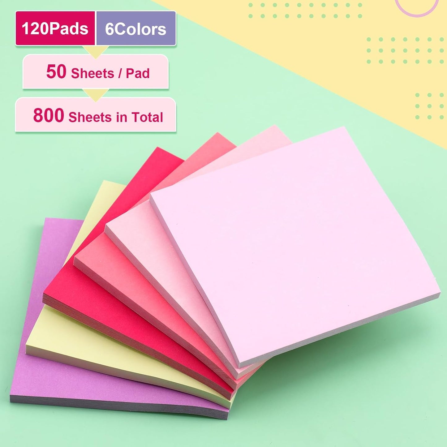 Fainne 120 Pack Sticky Notes Bulk Back to School Supplies Self Stick Note Pads Paper Memo for Office First Day of School Student Teacher Essentials (3x3 Inch,Vivid Color)