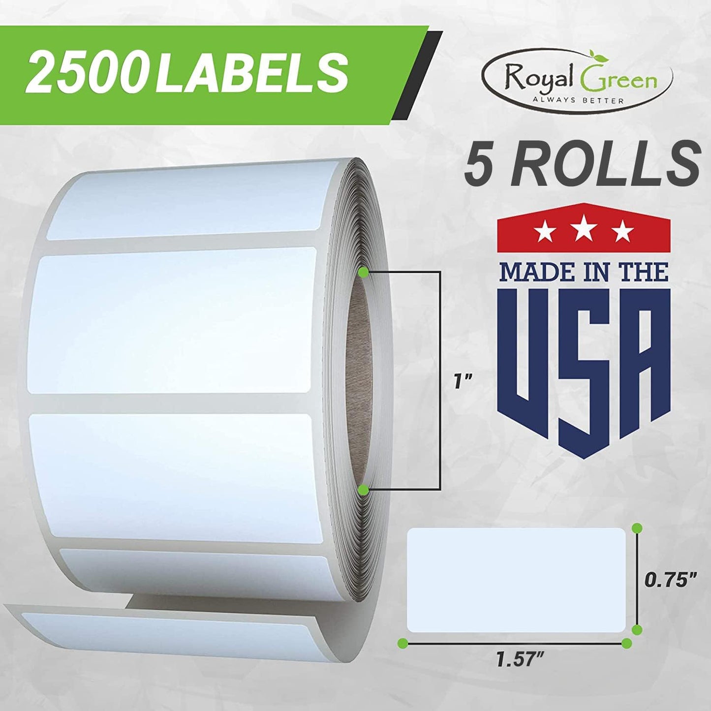 Small Color-Coding Sticker Roll 1.57" x 0.75", 5 Rolls- 2500-Pack, Rectangular Organizing Labels 40mmx19mm (Yellow) by Royal Green