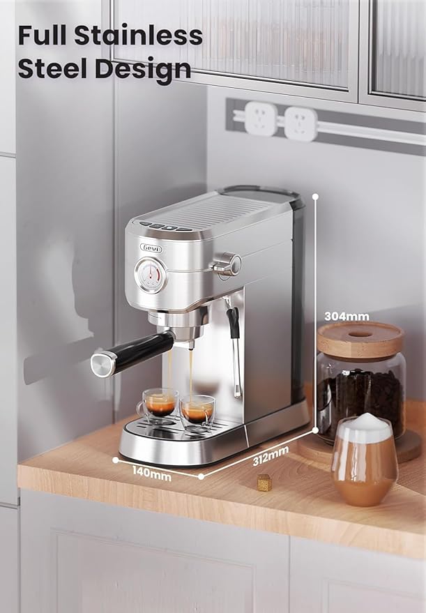 Gevi Commercial Espresso and Coffee Makers, Professional 20 Bar Espresso Maker with Milk Frother, Stainless Steel Expresso Coffee Machines for Home, Compact Cappuccino Machine, Great Gift