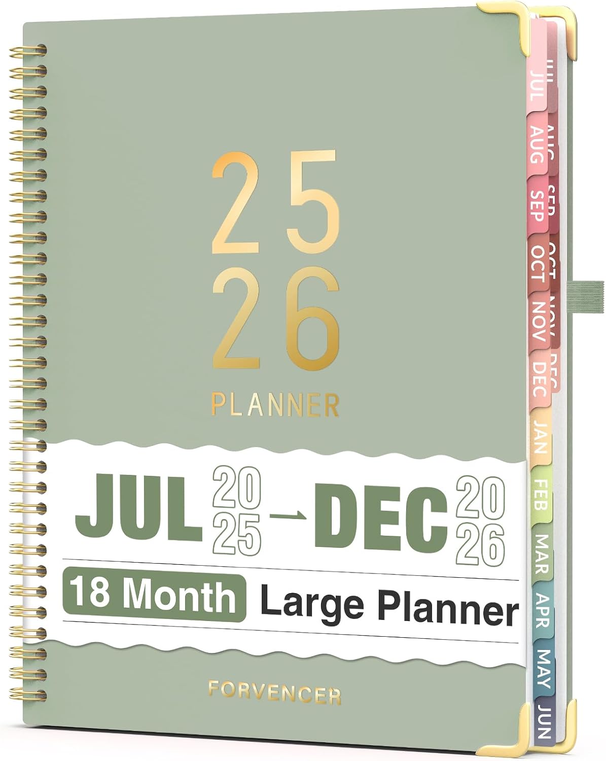 Jul 2025 - Dec 2026 Planner, Forvencer Academic Planner 2025-2026, 18 Month Daily Planner, 8.5" x 11", Weekly & Monthly Agenda Book, Hardcover Calendar Book, School Supplies for Student Teacher, Green