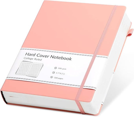 CAGIE Pink Journal Notebook for Women, 320 Pages College Ruled Notebook, 100 Gsm Paper Thick Lined Journal, A5 Hardcover Leather Journals for Writing, 5.7x8.3 In
