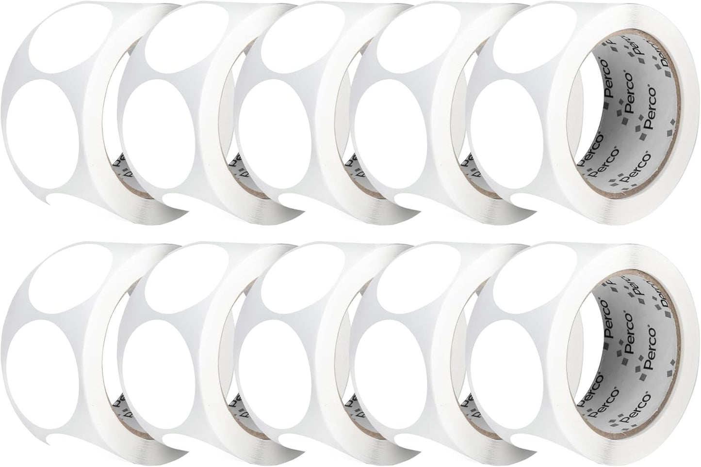 Perco White 2-Inch Perforated Circle Dot Sticker Labels — 10 Rolls, 5,000 Round Stickers — with Permanent Adhesive for Organizing, Color Coding, Bin Labeling, Packaging Alerts—Made in USA