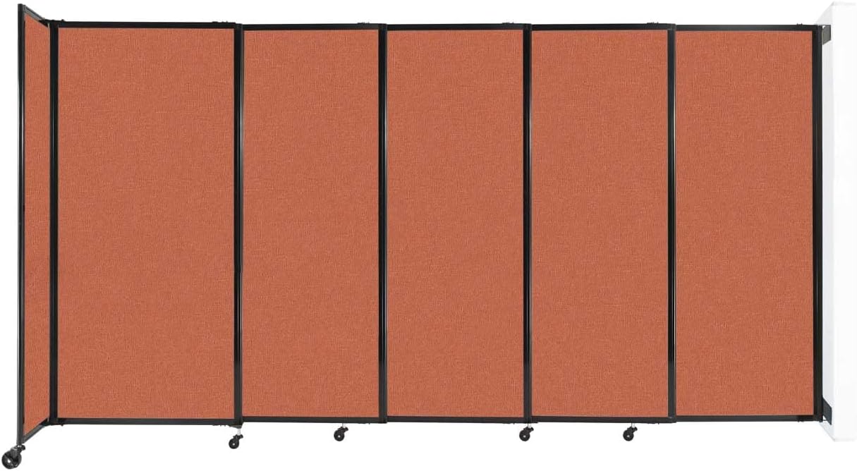 Wall-Mounted Sliding StraightWall Room Divider | Adjustable Widths | Locking Wheels | Room Separator | Up to 11'3" Wide x 6' Tall Papaya Fabric Panels