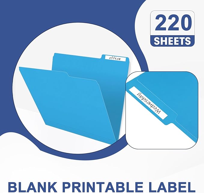 File Folder, PANDRI 220 Pack Colored File Folder, 1/3 Cut Tabs, Letter Size, Assorted 6 Colors Filing Folder for Office School Business