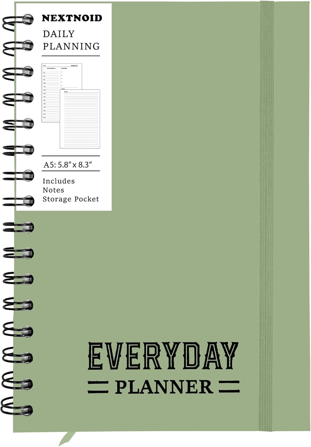 Undated Daily Planner Notebook With Hourly Schedule - Hardcover Appointment Day to do List Notebook for Women & Men - A5 Spiral Green