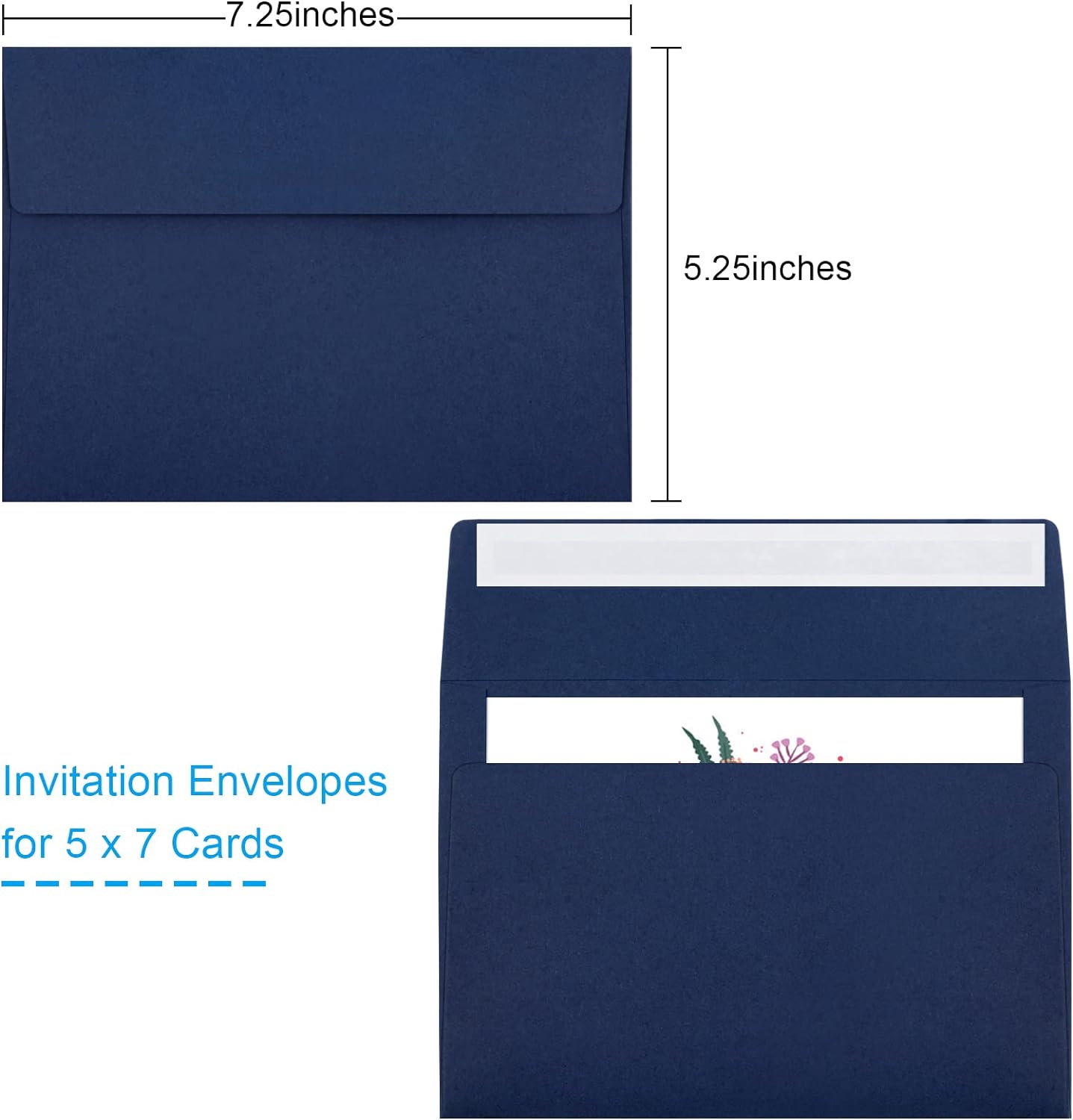 50 Pack 5x7 Envelopes - Self Seal for Invitations, Weddings, Photos & Greeting Cards (Navy Blue)