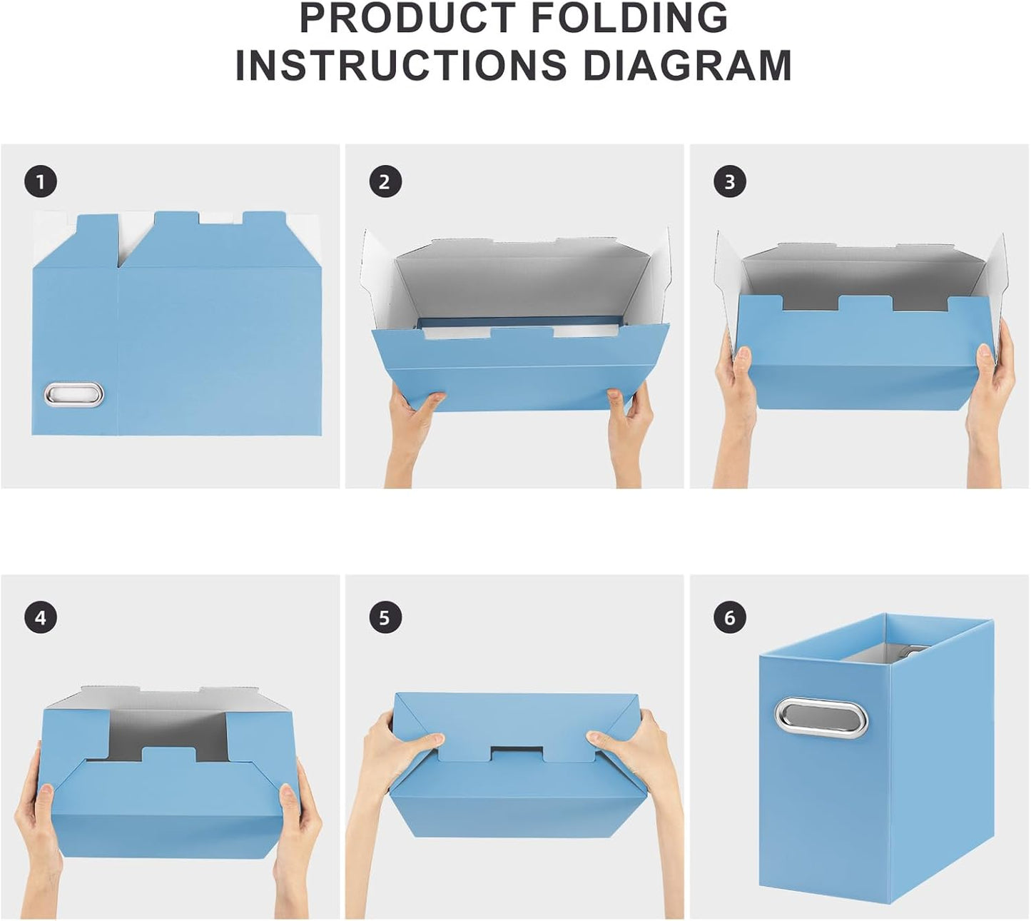 Oterri File Organizer, 8 Packs Small Storage Box, Cardboard File Folder Organizer, Collapsible File Box for Hanging File Folders Letter Size, Portable Filing Organizer with Handle (Blue)