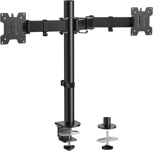 HUANUO Dual Monitor Desk Mount, Heavy-Duty Steel Adjustable Arm for 13-32 Inch Screens, Tilt, Swivel, Rotate, C-Clamp & Grommet Base, Holds up to 17.6 lbs per Arm, VESA 75/100mm