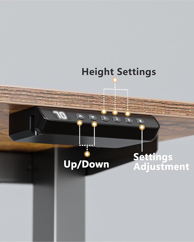 FEZIBO One-Piece Standing Desk Adjustable Height Stand up Home Office Desk, 55x24 Inch Electric Standing Computer Desk, with 4 Memory Presets, Fixable casters, Rustic Brown