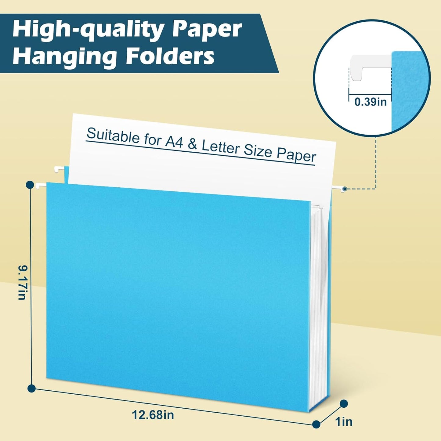 30 Pack Hanging File Folders Letter Size, Assorted Hanging Folders with 1/5-Cut Adjustable Tab, 1 Inch Expansion, Extra Capacity Hanging File Folders, Perfect Office, Home, Classroom Supplies