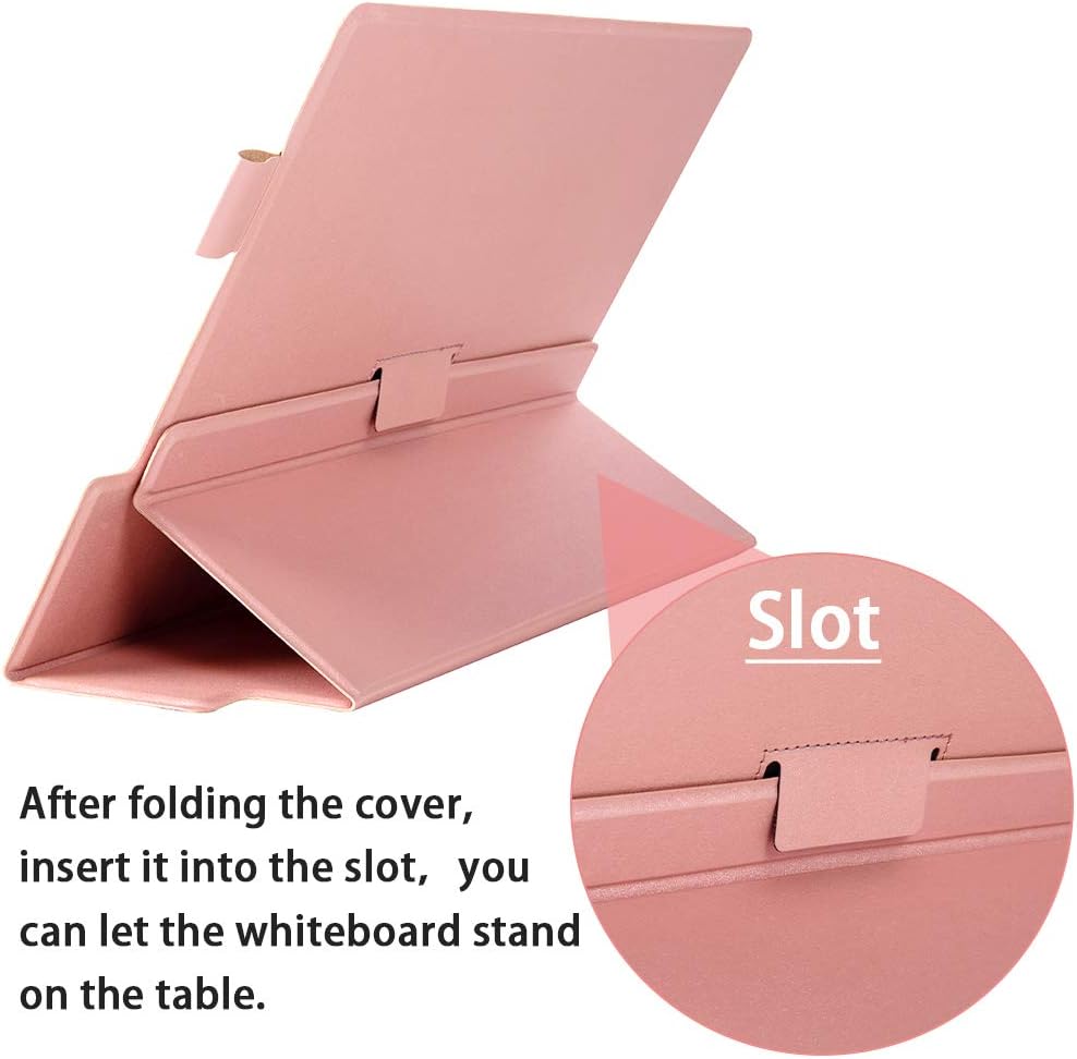 Portable Small White Board Dry Erase Board with Stand 9" x 12" Magnetic Whiteboard Desktop Small Whiteboard with Pink PU Cover Case for Kids, Adult, Office, Home, School