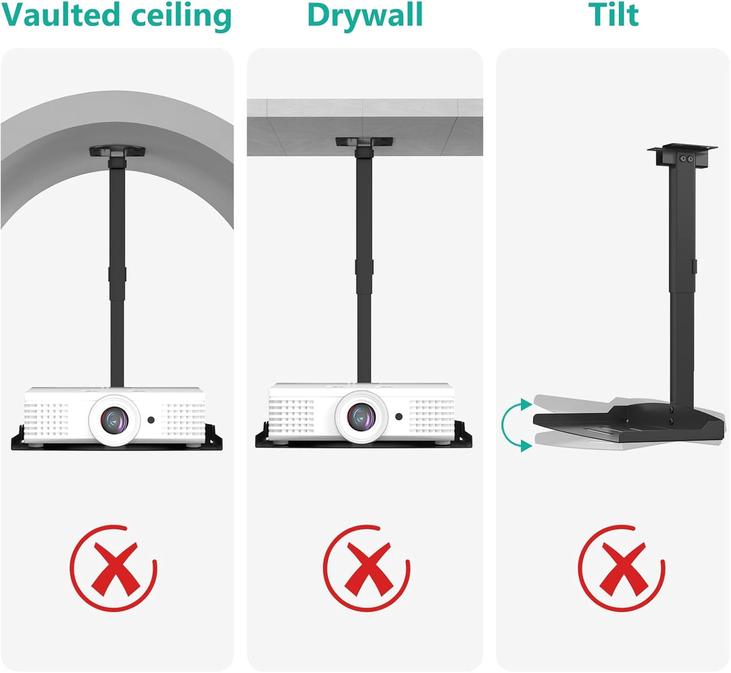 WALI Projector Ceiling Mount Tray，Projector Wall Mount Holds up to 22lbs, Height Adjustable Universal Projectors Mount, No Hole Installation, Hidden Cable Routing, Black(PM-005-B)