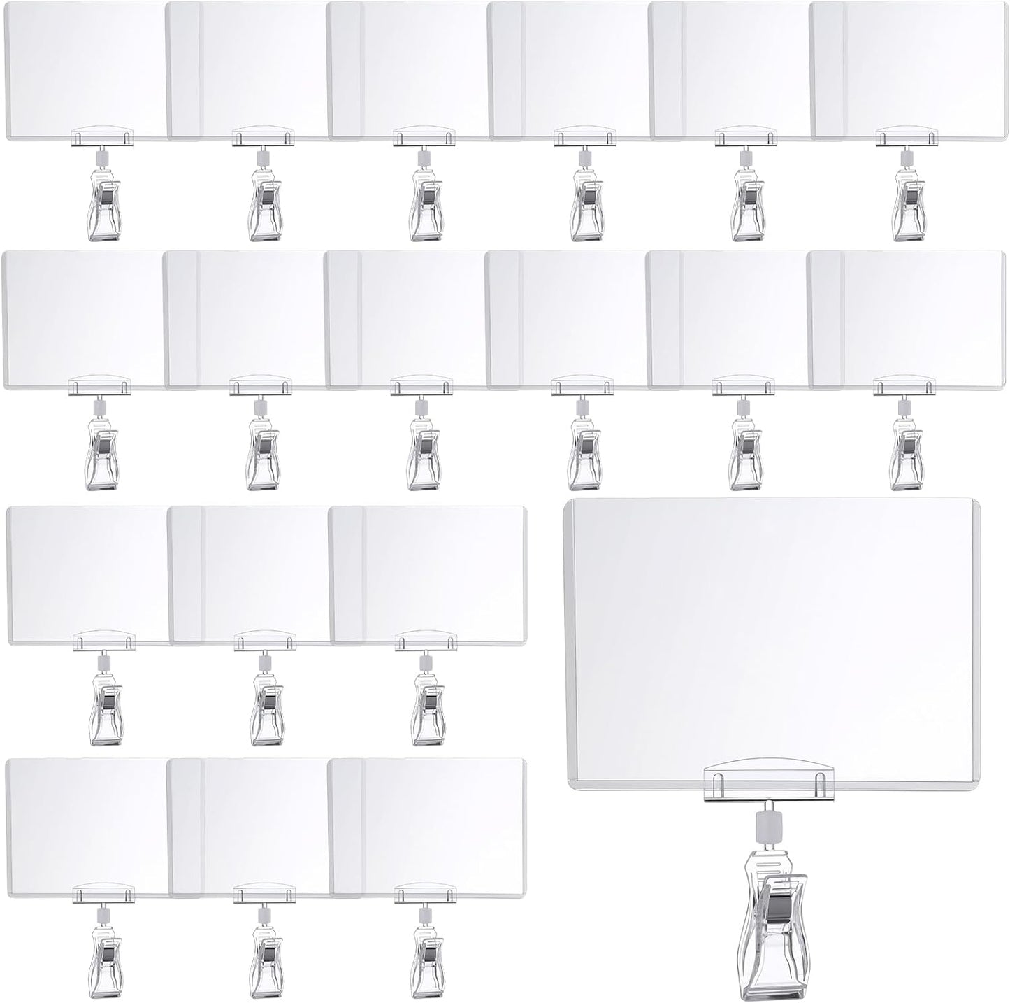 Epakh 20 Pieces Sign Clips Rotating Price Tag Clip Swivel Sign Holder for Handrails or Tubes with 20 Pieces Hard Card Sleeves PVC Card Protector for Shelves Store Supermarket(Sector Style)