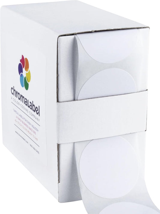 ChromaLabel 1.50 Inch Round Label Permanent Color Code Dot Stickers, 500 Labels per Dispenser Box, White