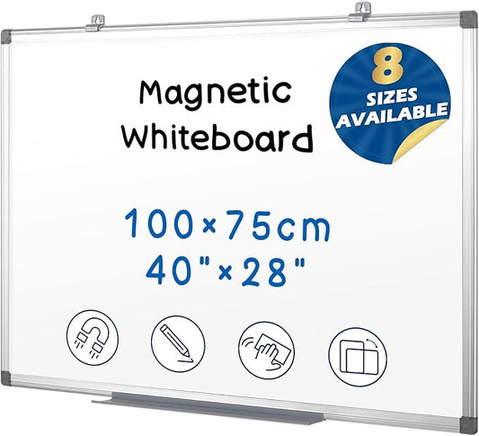 SWANCROWN Large Magnetic Dry Erase Whiteboard 40" x 30 ", Aluminum Frame with Silver, Wall Mounted or Hanging White Board, Home Office Classroom Board