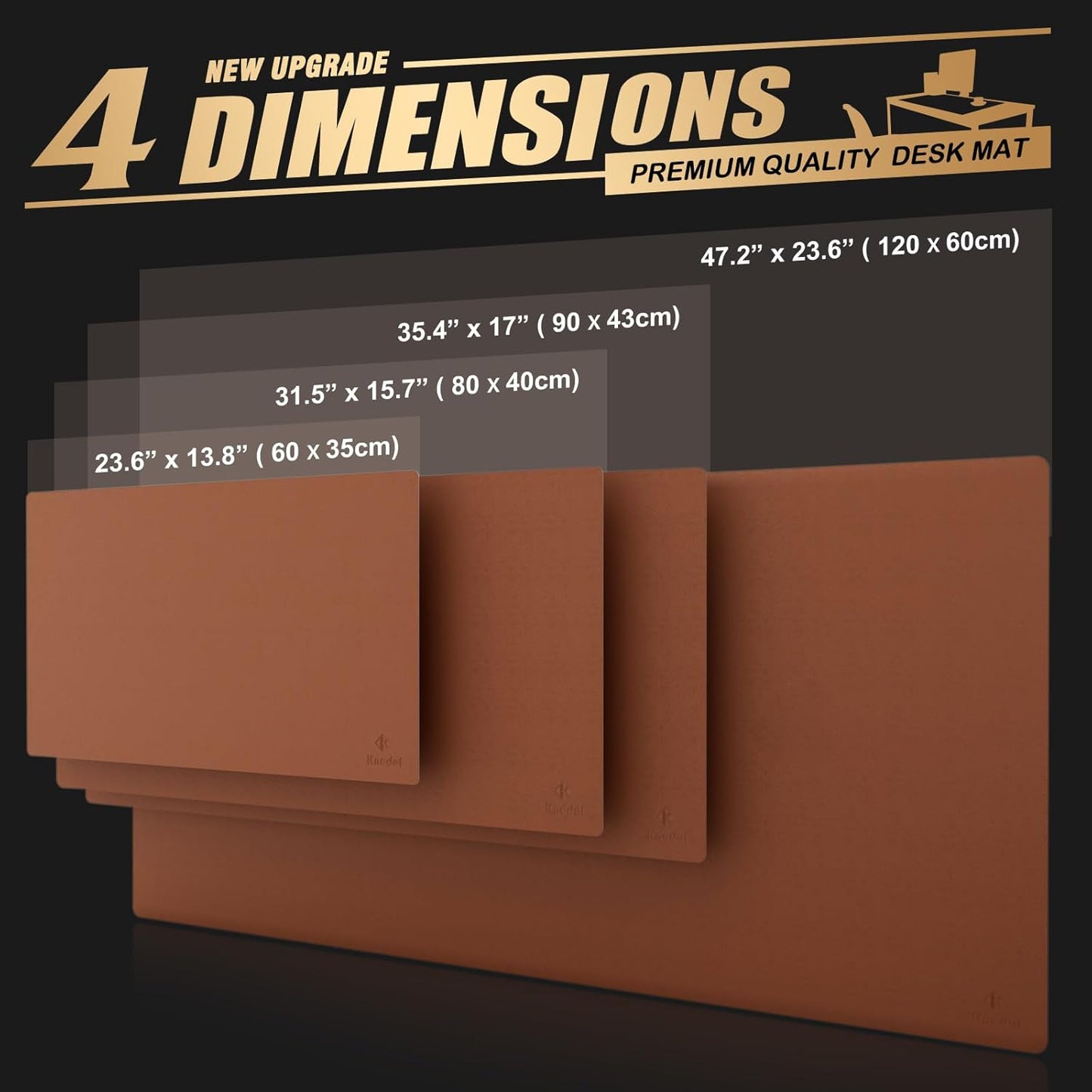 K KNODEL Large Office Leather Desk Mat, Mouse and Keyboard Pad, Computer and Laptop Mat, Desktop Protector and Cover, Writing Pad and Blotter (35.4"x17", Brown)