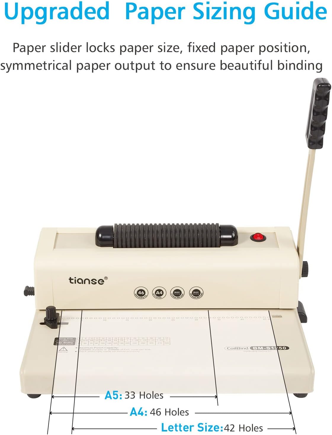 TIANSE Binding Machine, Spiral Coil Binder Machine, Electric Coil Inserter, 15 Sheets Punch Capacity, Suit for Letter Size / A4 / A5 Book Maker, with 100pcs 5/16'' Plastic Coil Binding Spines & Plier